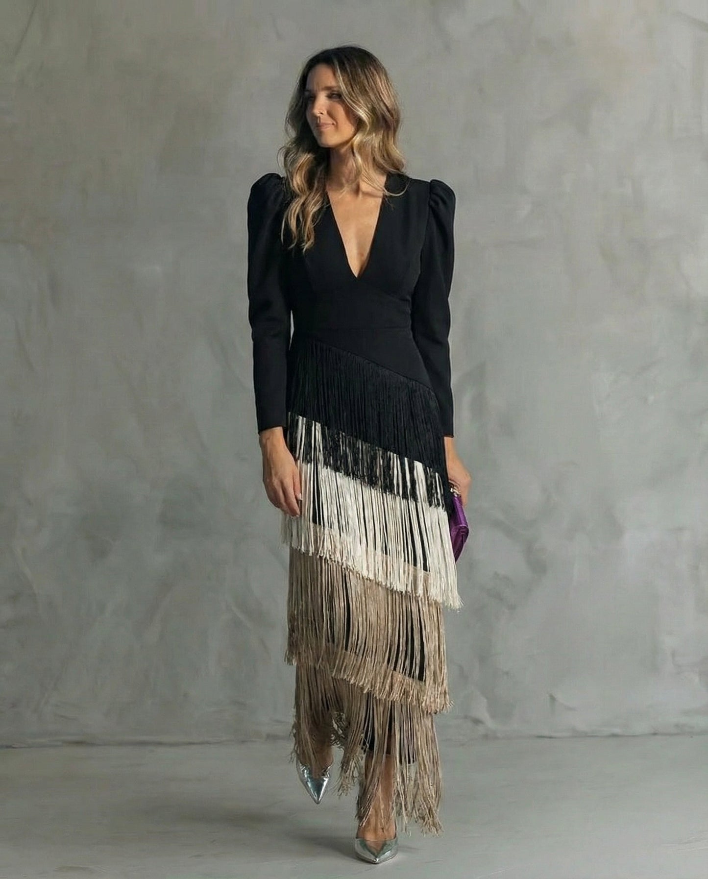 Claire | Elegant dress with fringe sleeves