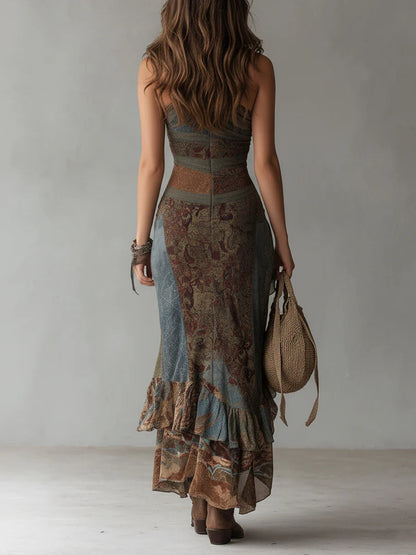 Elena™ Long One-Shoulder Printed Dress