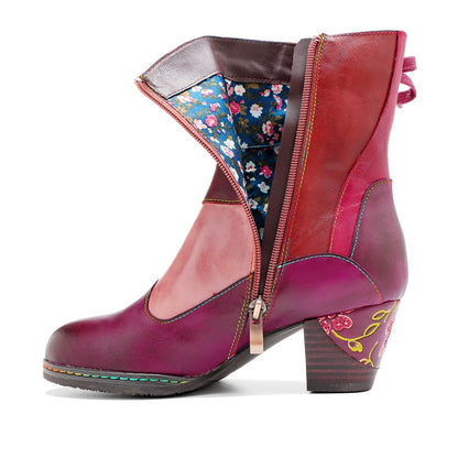 Leather Hand Embossed Adjustable Ankle Boots