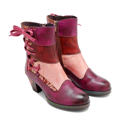 Leather Hand Embossed Adjustable Ankle Boots