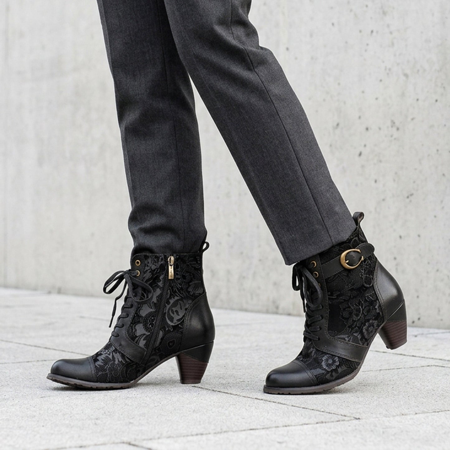 Timeless Grace Floral Lace-Up Ankle Boots