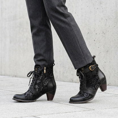 Timeless Grace Floral Lace-Up Ankle Boots
