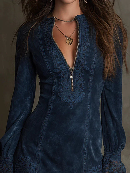 Jasmine – Blue Mini Dress with Lace