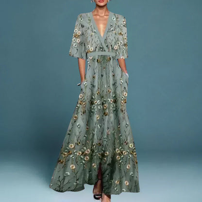 Hazel - Belted V-Neck Floral Maxi Dress