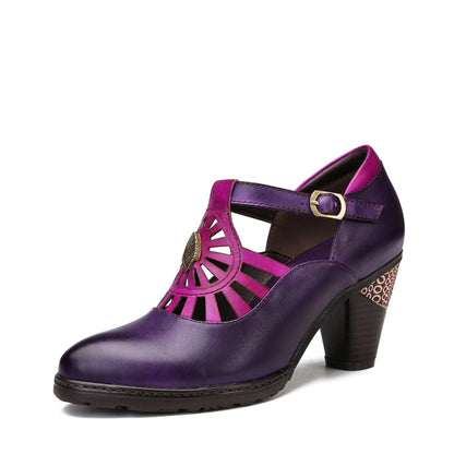 Retro Leather Grace Adjustable Belt Pumps