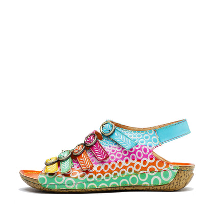 Colorful Floral Embossed Leather Sandals