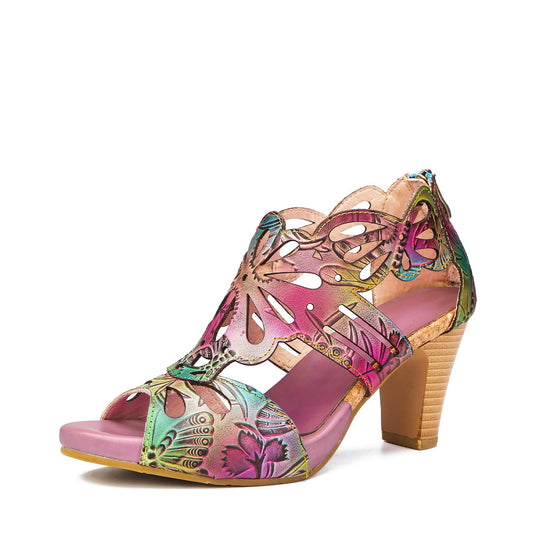 Bohemia Leather Block Heel Comfy Sandals