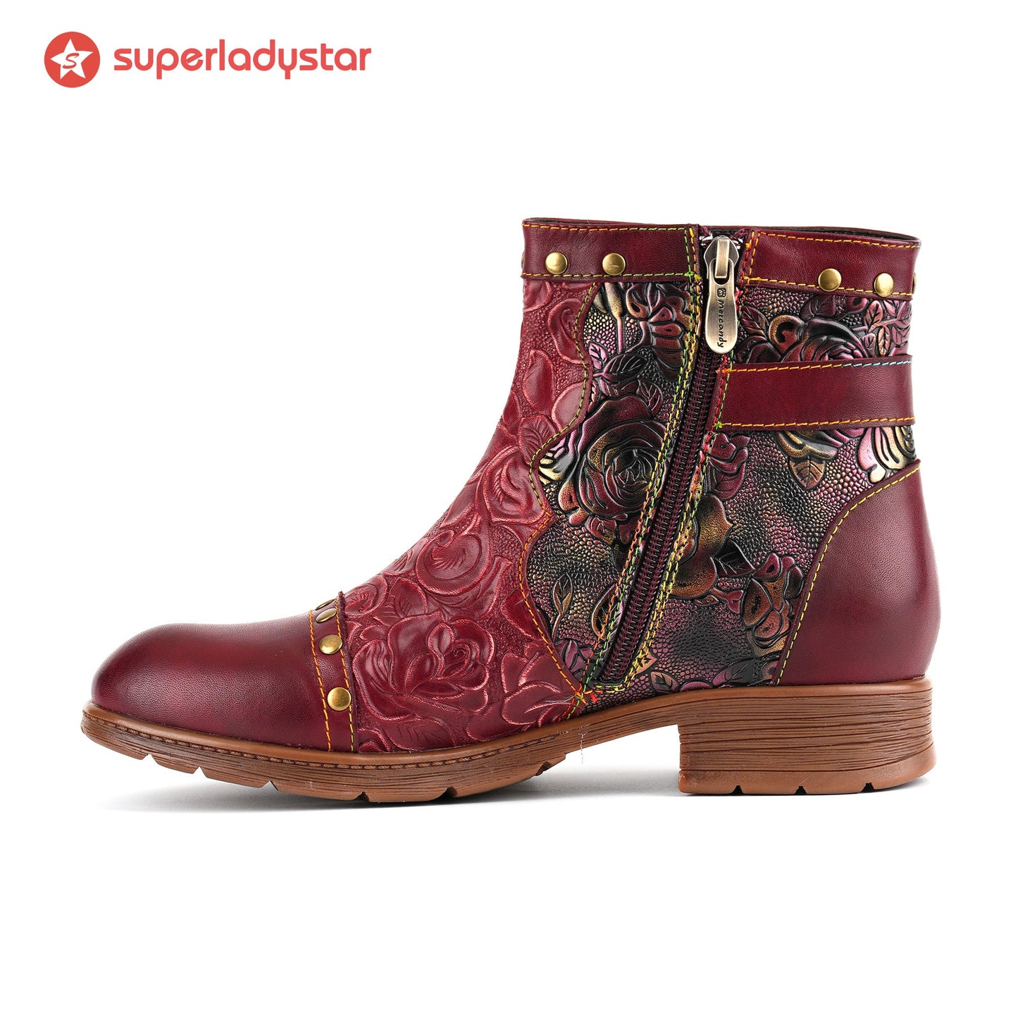 Crimson Rose Embossed Ankle Boots