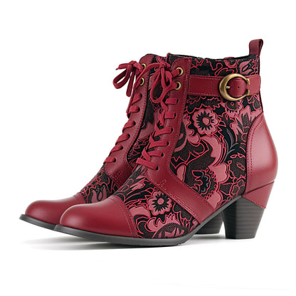 Timeless Grace Floral Lace-Up Ankle Boots