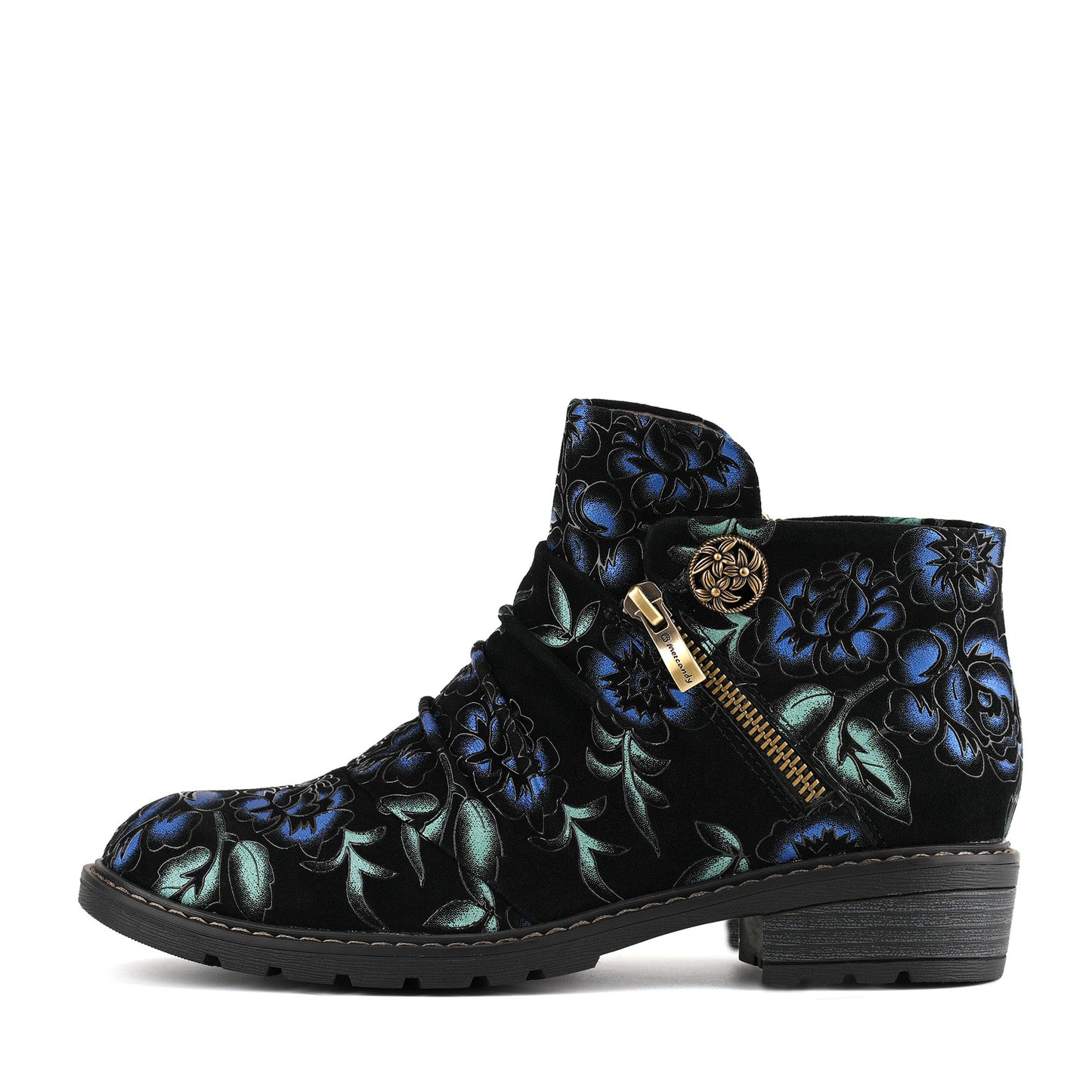 Midnight Floral Velvet Ankle Boots
