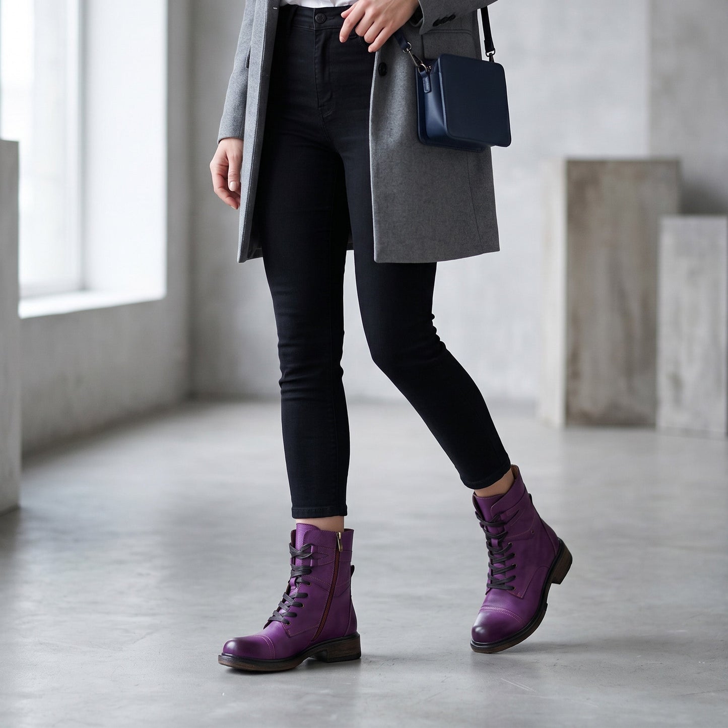 Comfortable Genuine Leather Laces Zipper Ankle Boots