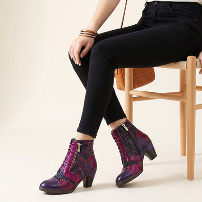 Retro Handmade Leather Patchwork Ankle Boots