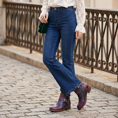 Vintage Handmade Embossed Rose Flat Boots