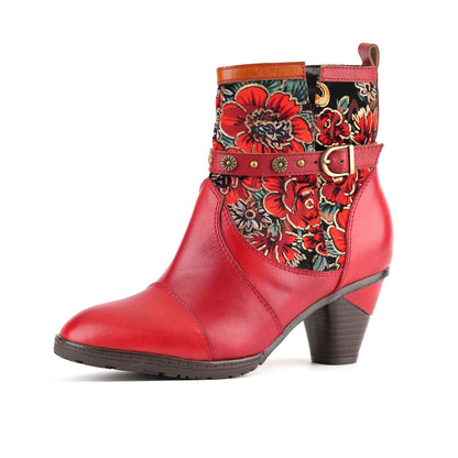 Vintage Vibrant Floral Ankle Boots