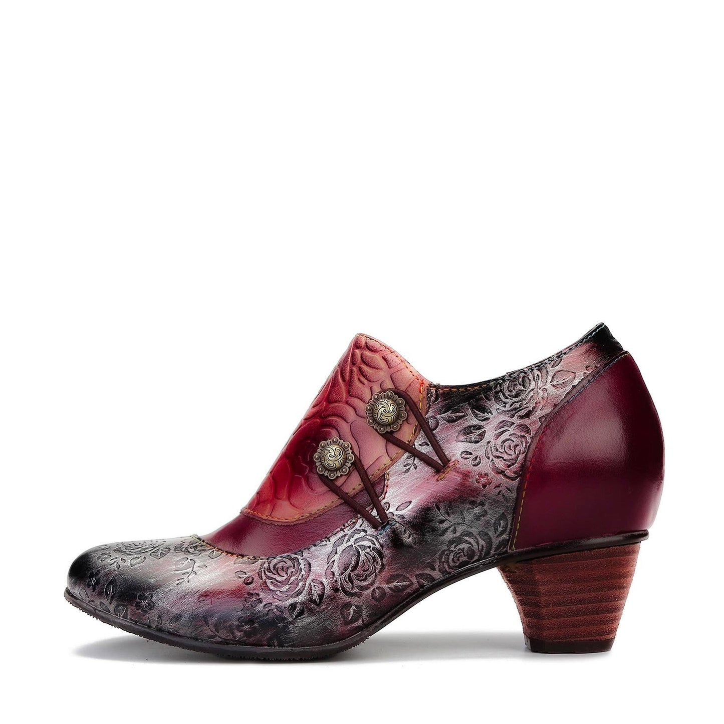 Hand Embossed Leather Low Heel Shoes
