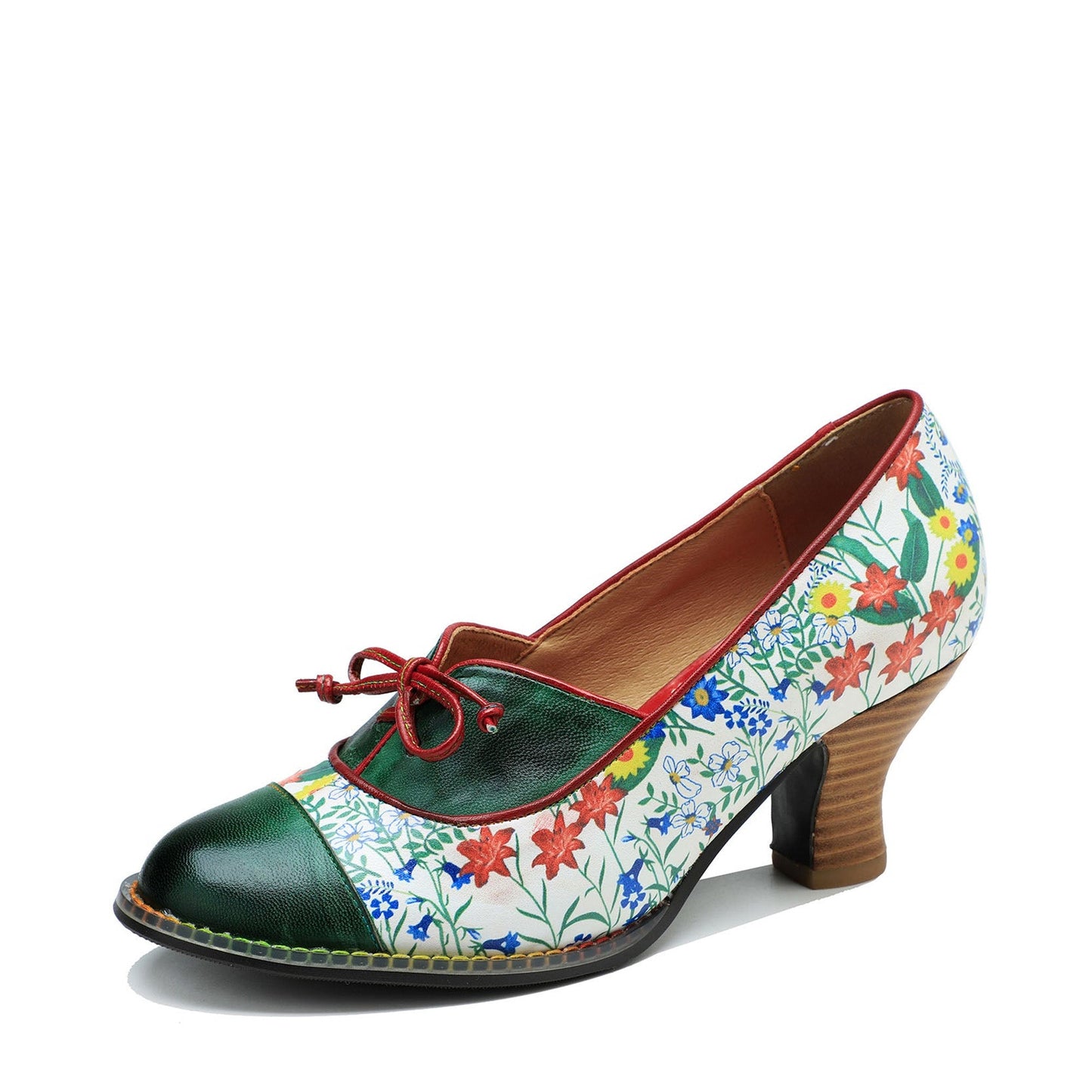Vintage Hand-embossed Leather Low Heels