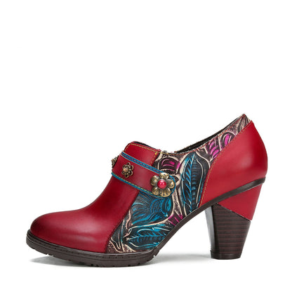 Handmade Retro Red Leather Pumps