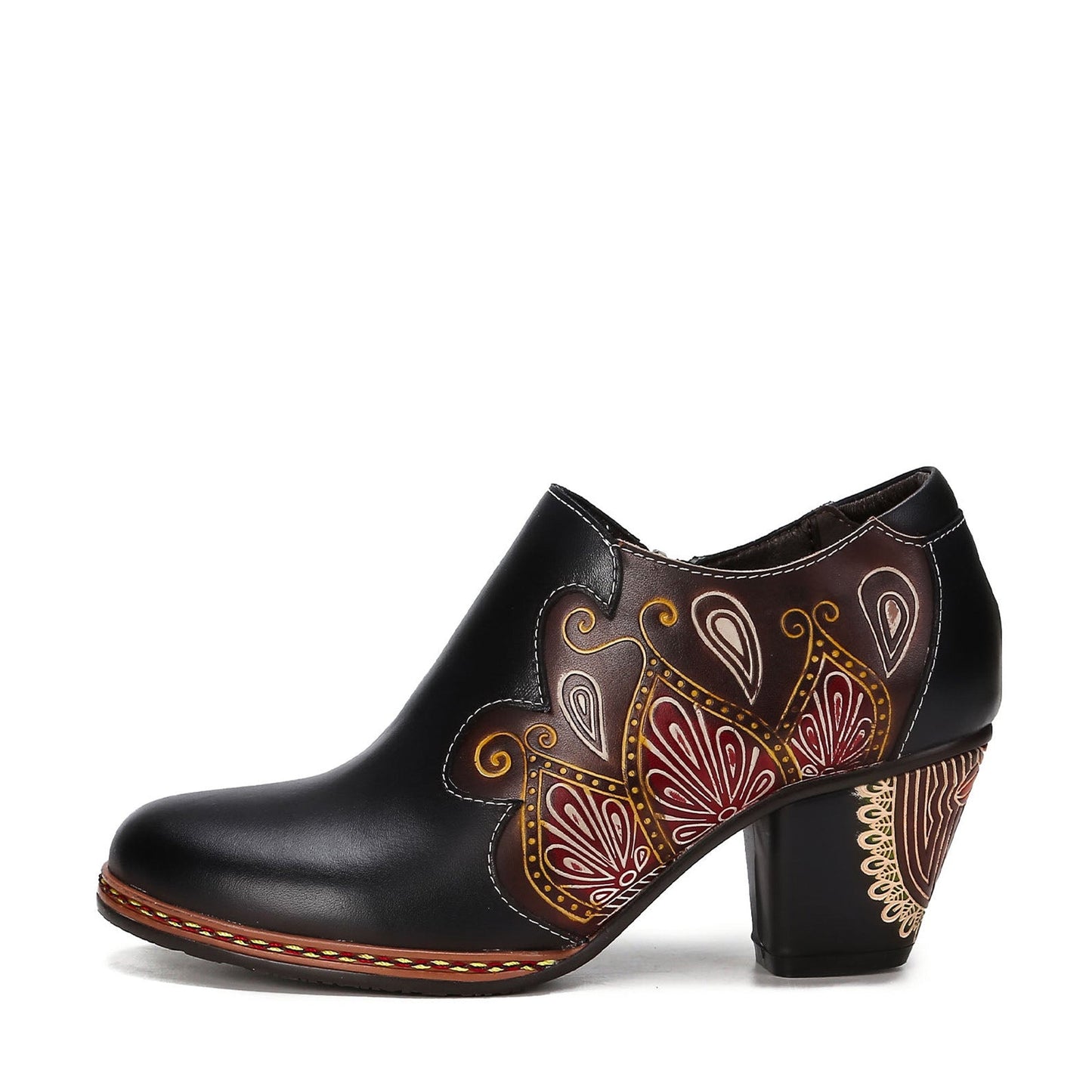 Retro Pattern Leather Zipper Pumps
