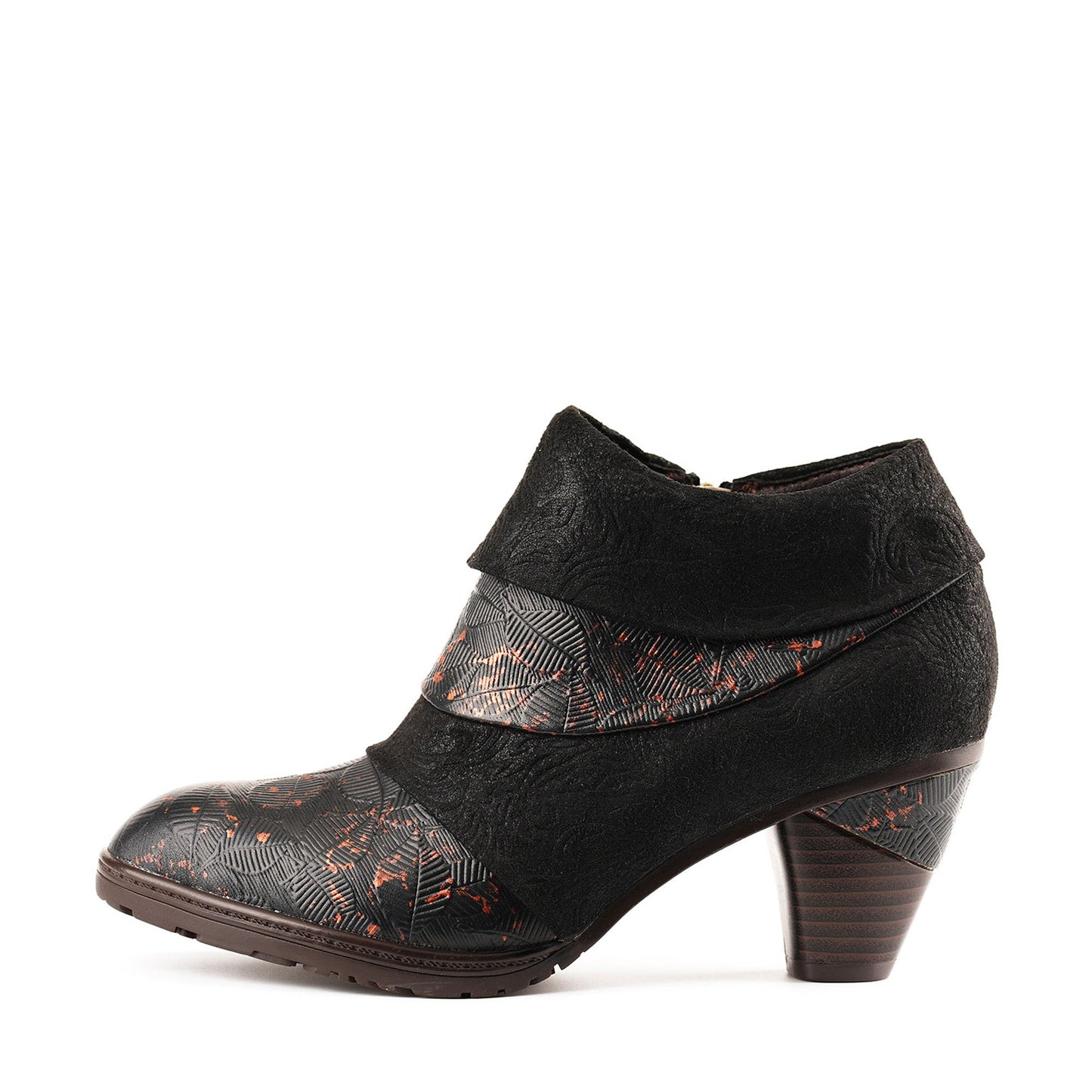 Handmade Floral Embossed Ankle Boots
