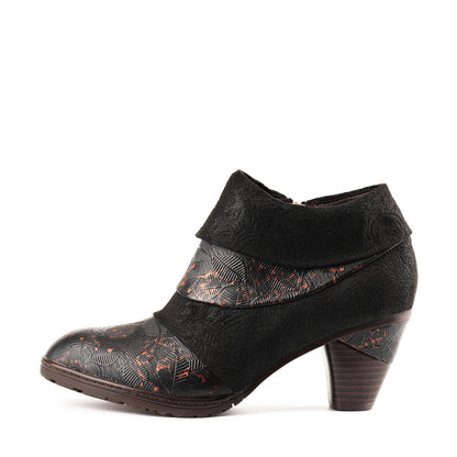 Handmade Floral Embossed Ankle Boots