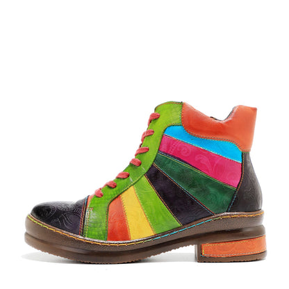Retro Hand-polished Rainbow Ankle Boots