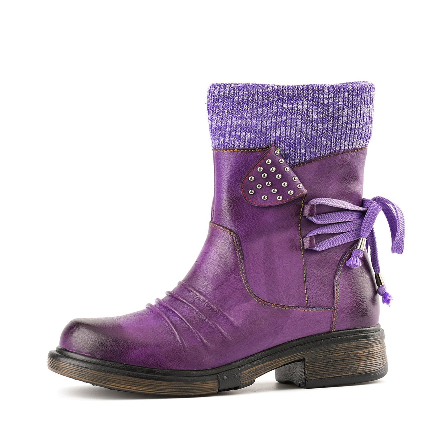 Cozy Knit Lace-Up Winter Boots with Side Zipper