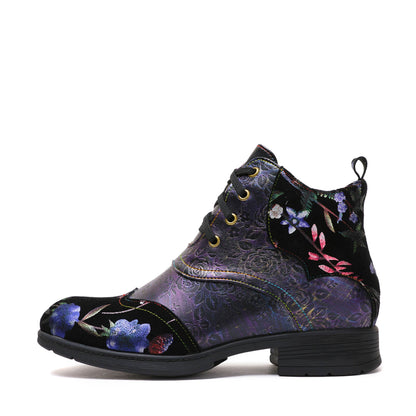 Genuine Leather Embossed Comfy Ankle Boots