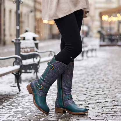 Retro Painted Buckle Flat Tall Boots
