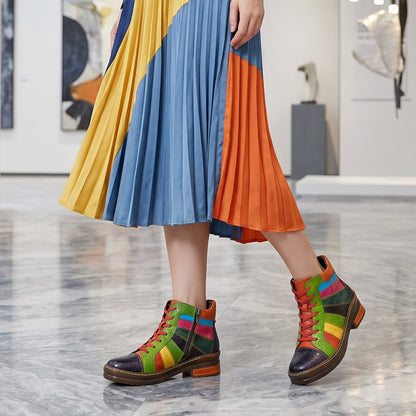 Retro Hand-polished Rainbow Ankle Boots