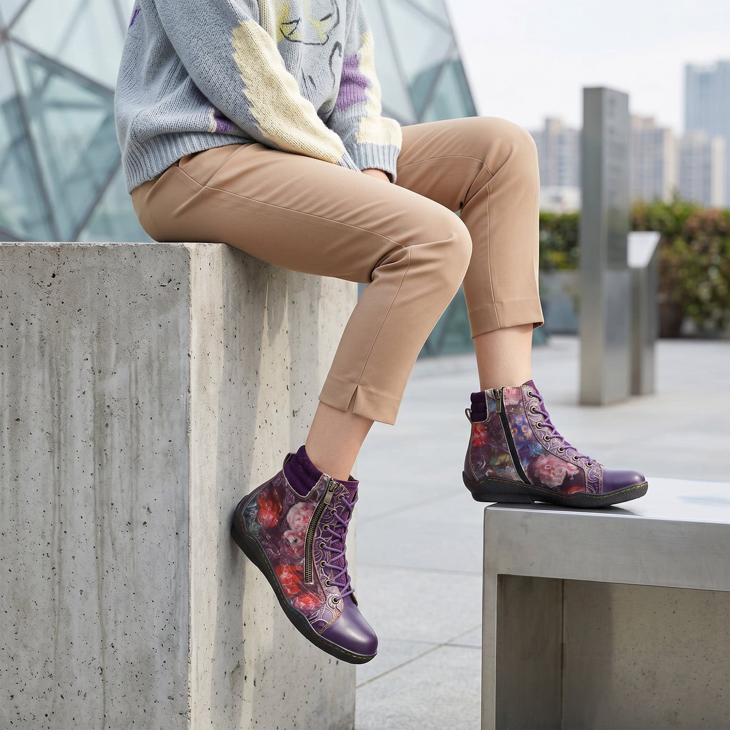 Handcrafted Vintage Stylish Comfort Printed Walking Boots
