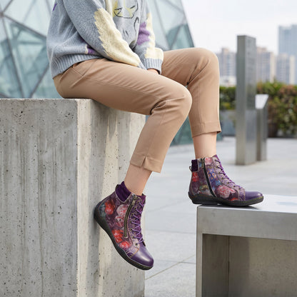 Handcrafted Vintage Stylish Comfort Printed Walking Boots