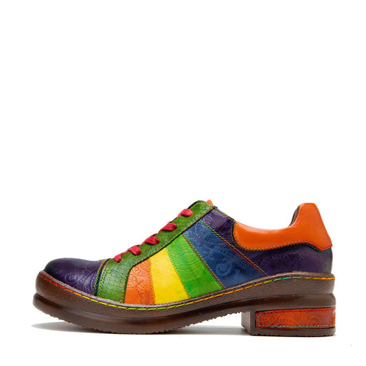 Retro Hand-polished Rainbow Flat Shoes