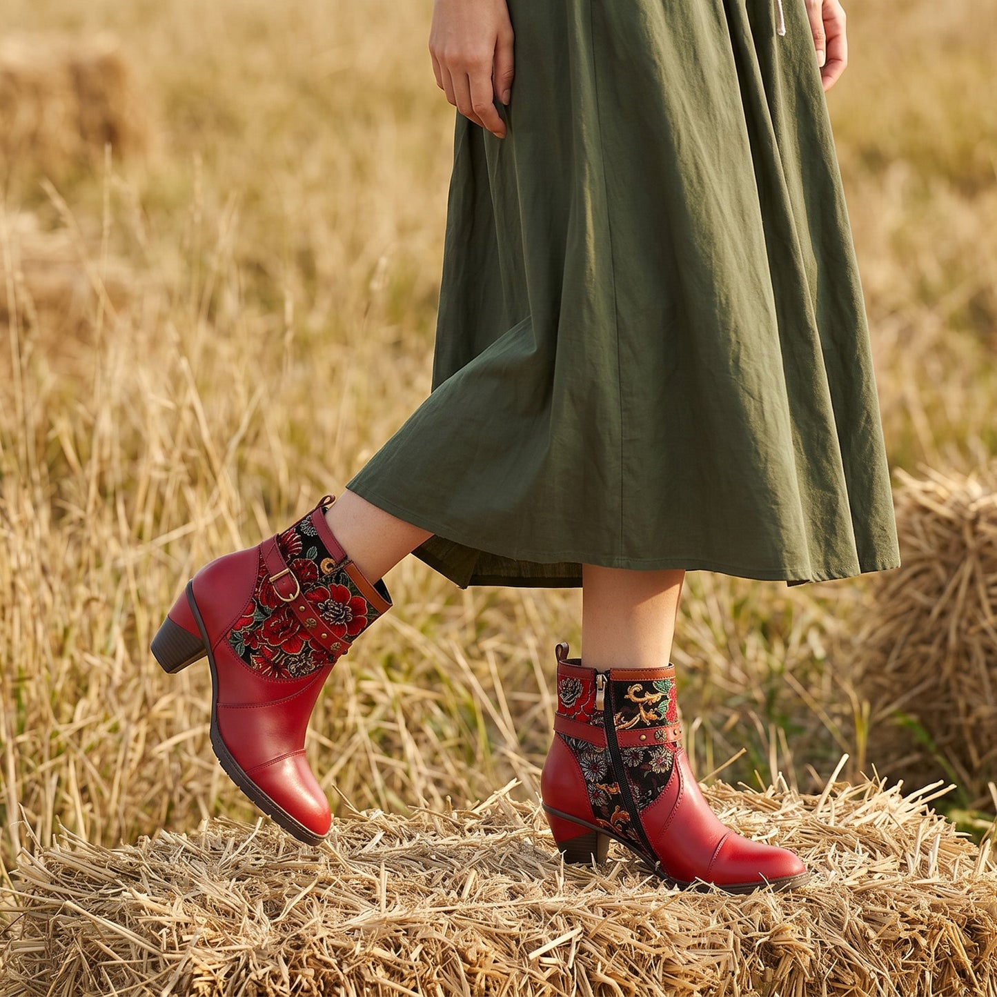 Vintage Vibrant Floral Ankle Boots