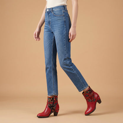 Vintage Vibrant Floral Ankle Boots