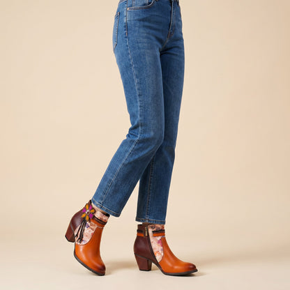 Handmade Floral Charm Ankle Boots