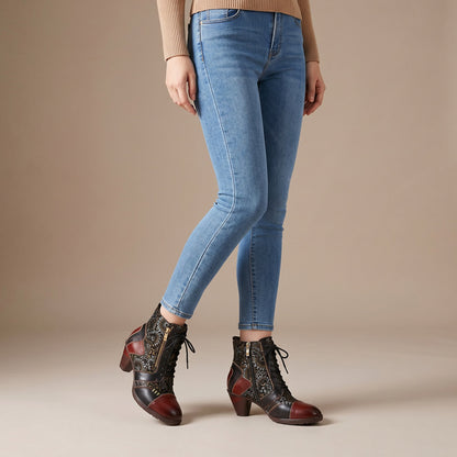 Retro Handmade Leather Patchwork Ankle Boots