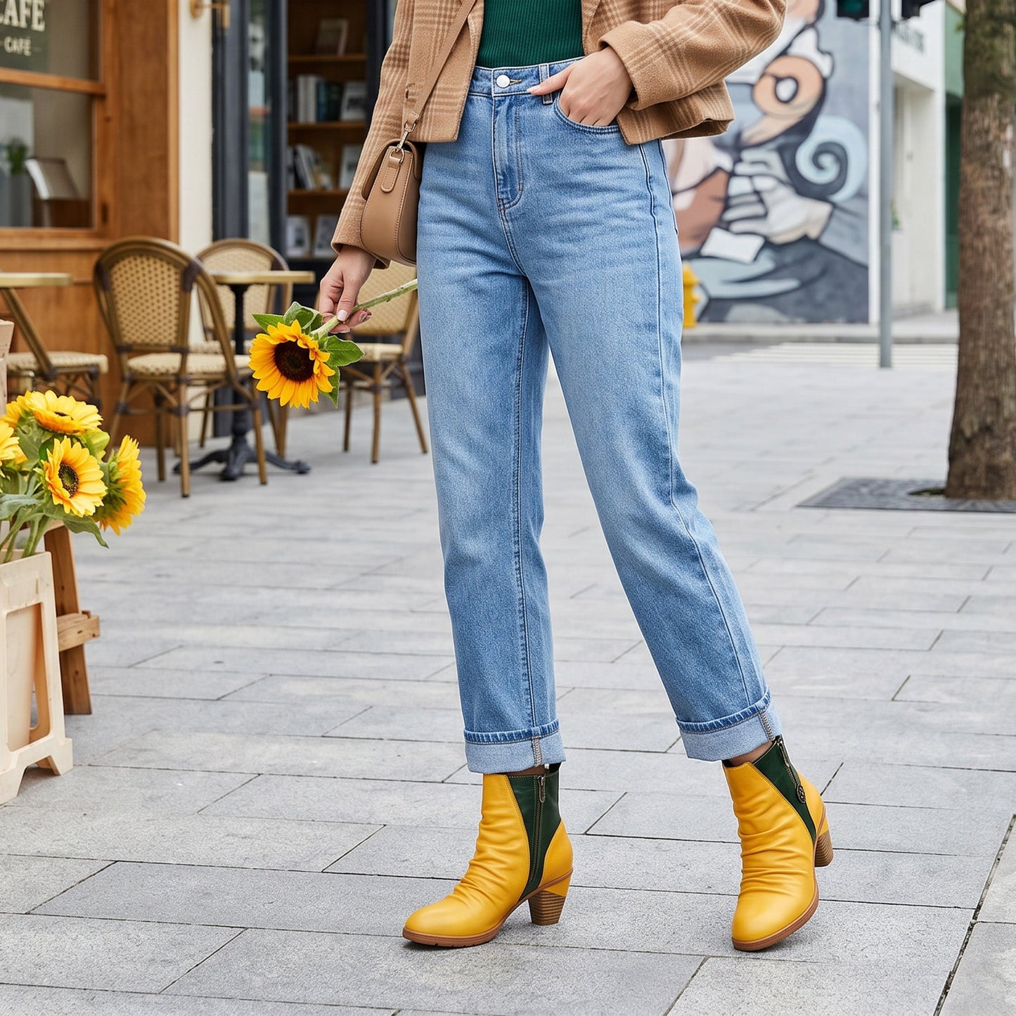 Elegant Two-Tone Genuine Leather Ankle Boots