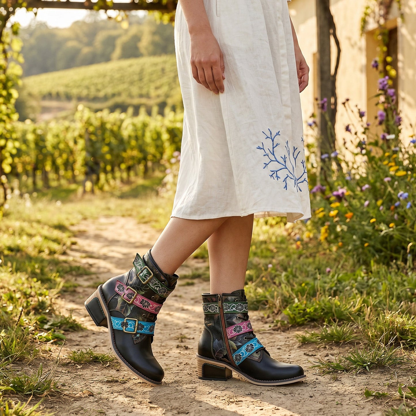 Retro Casual Style Strap Low Heel Ankle Boots