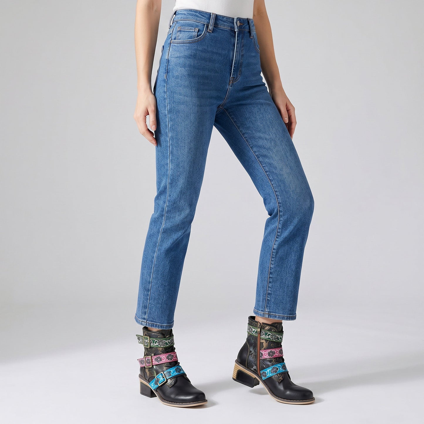 Retro Casual Style Strap Low Heel Ankle Boots