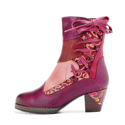 Leather Hand Embossed Adjustable Ankle Boots