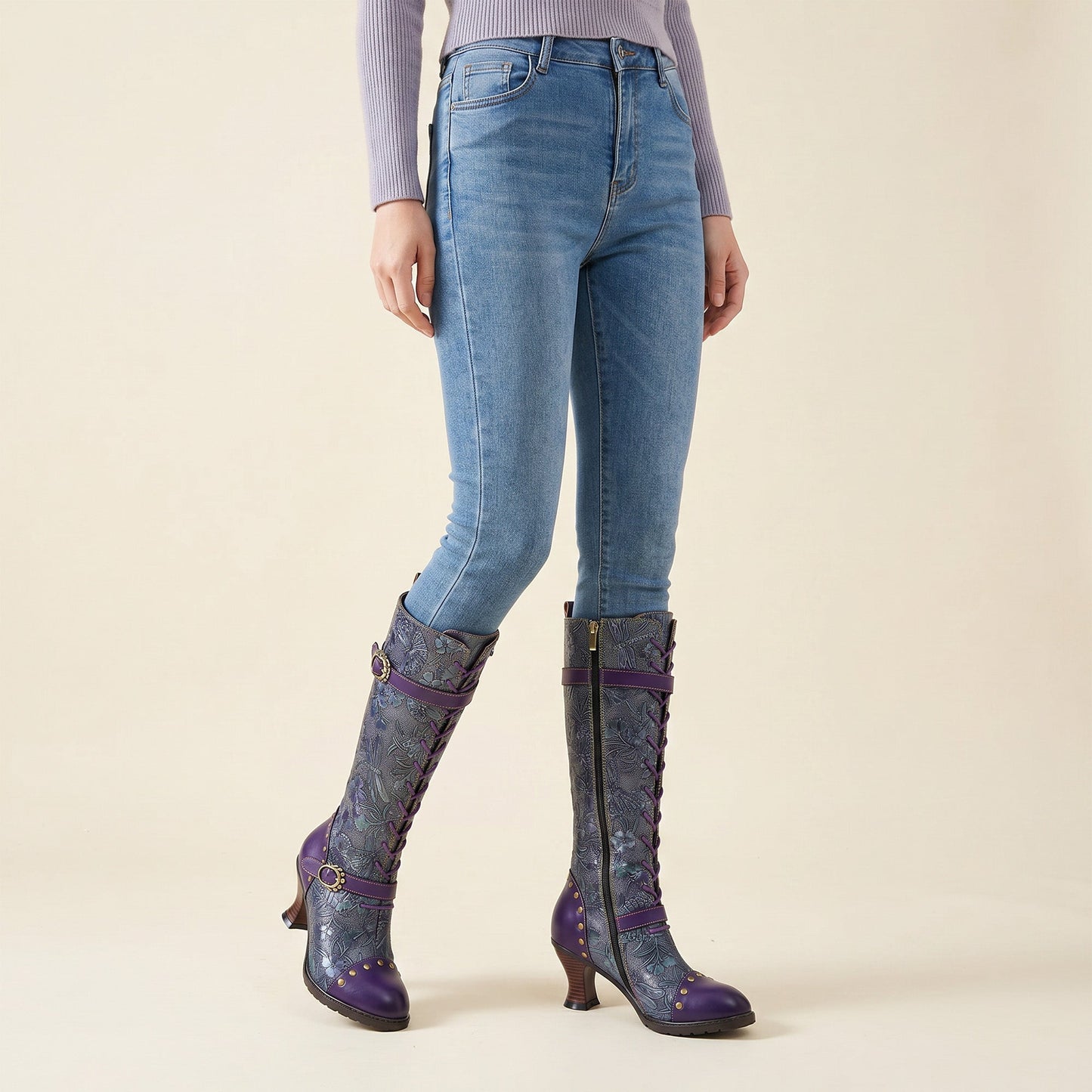 Warm Embossed Real Leather Dragonfly Boots