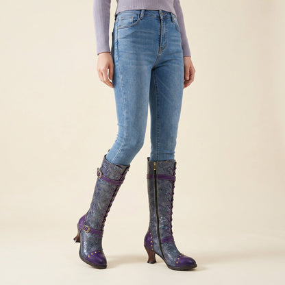 Warm Embossed Real Leather Dragonfly Boots