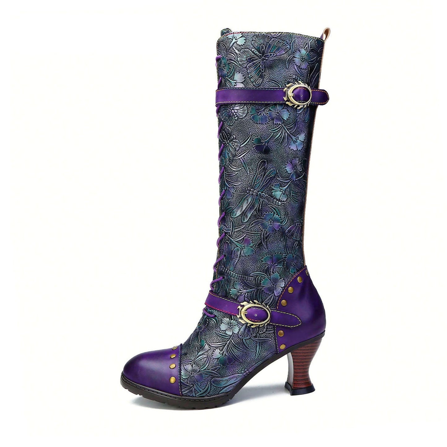 Warm Embossed Real Leather Dragonfly Boots