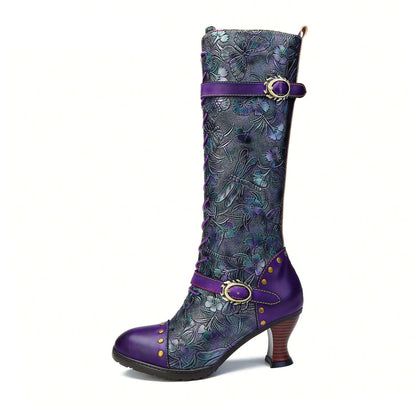 Warm Embossed Real Leather Dragonfly Boots