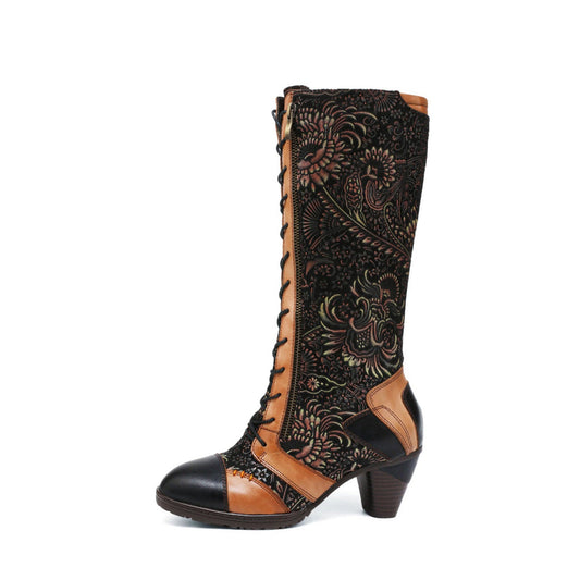 Retro Handmade Leather Patchwork Boots