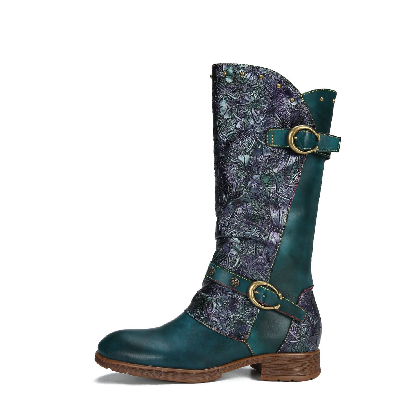 Retro Painted Buckle Flat Tall Boots