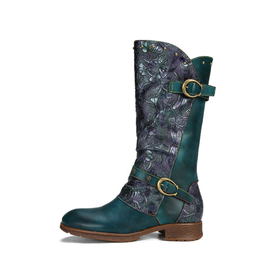 Retro Painted Buckle Flat Tall Boots