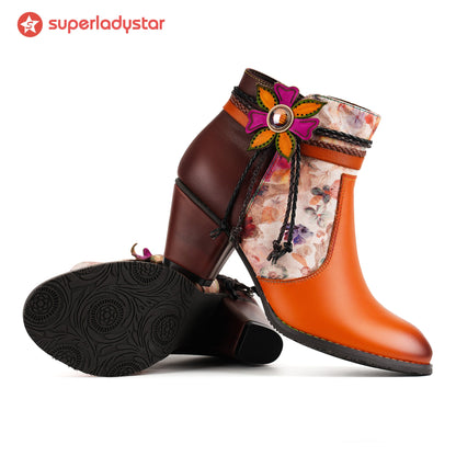Handmade Floral Charm Ankle Boots