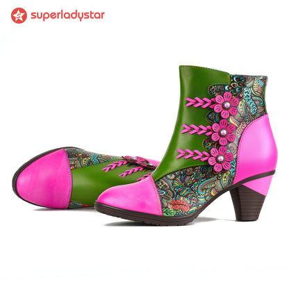 Retro Handmade Floral Fantasy Boots