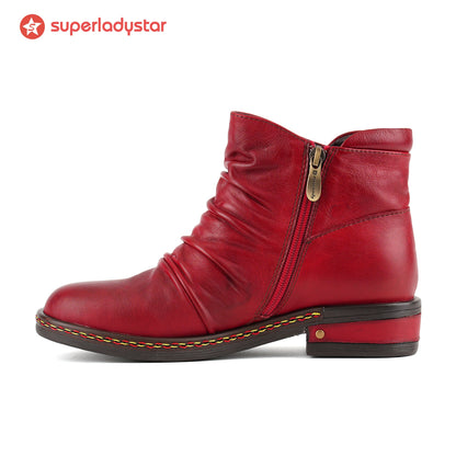 Retro Charm Leather Flat Ankle Boots